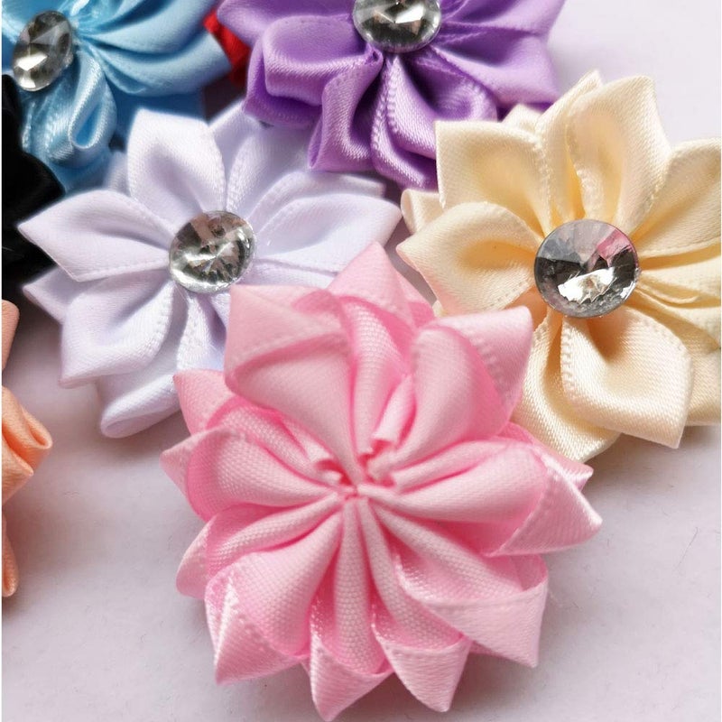 Chenkou Craft 40pcs Satin Ribbon Flower with Pearl Wedding DIY Appliques (Multi) - Image 3